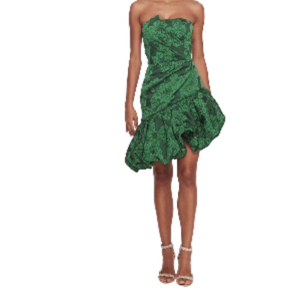 Marchesa Notte cocktail dress in emerald green